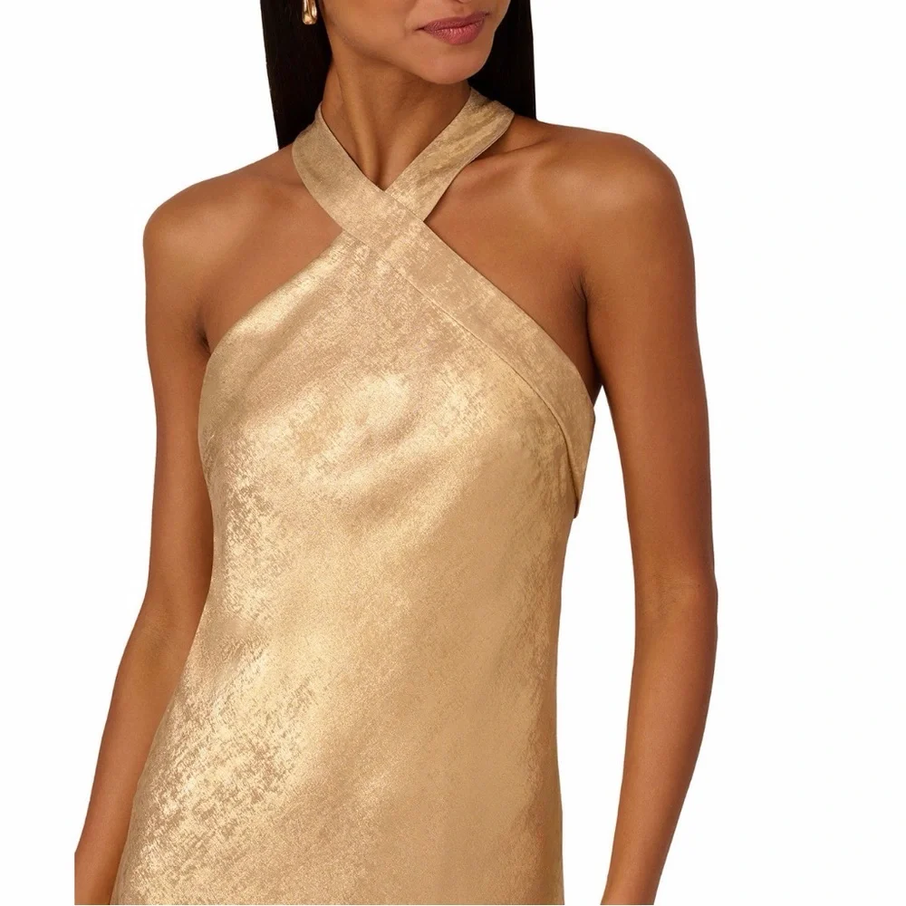 Adrianna Gold Halter Neck Evening Gown - Picture 3 of 4